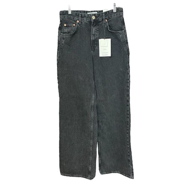 Pull&Bear Flare High Rise Full Length Jeans Womens Size 4 / 26 Black Wash - Picture 1 of 10